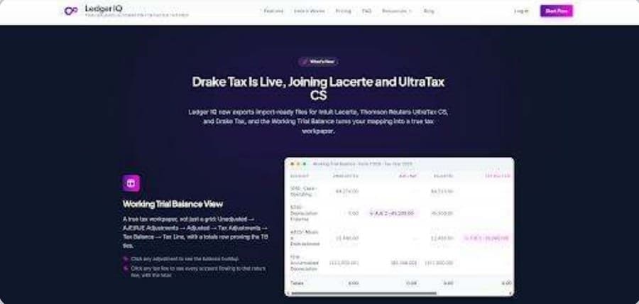 LedgerIQ working trial balance view